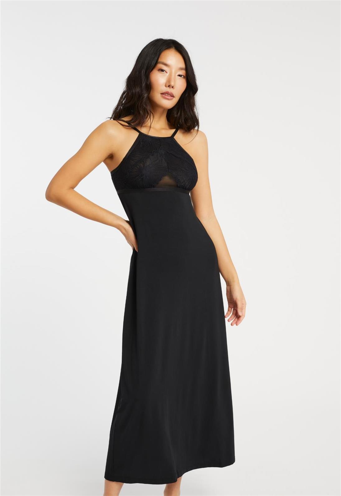 FLEURT Parisian Nights High Neck Long Gown- 6053- BLACK