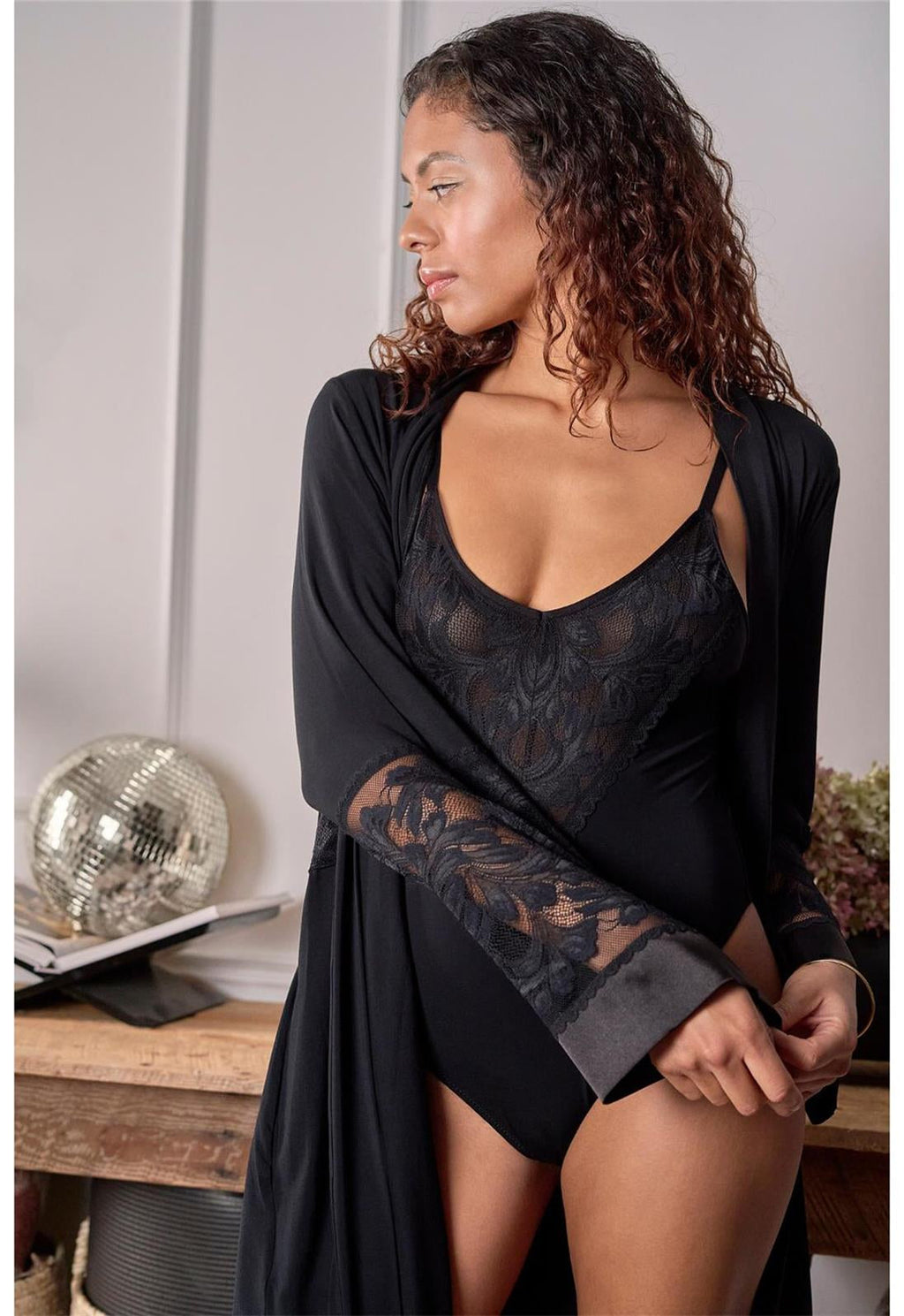 FLEURT Parisian Nights Kimono- BLACK- 6321