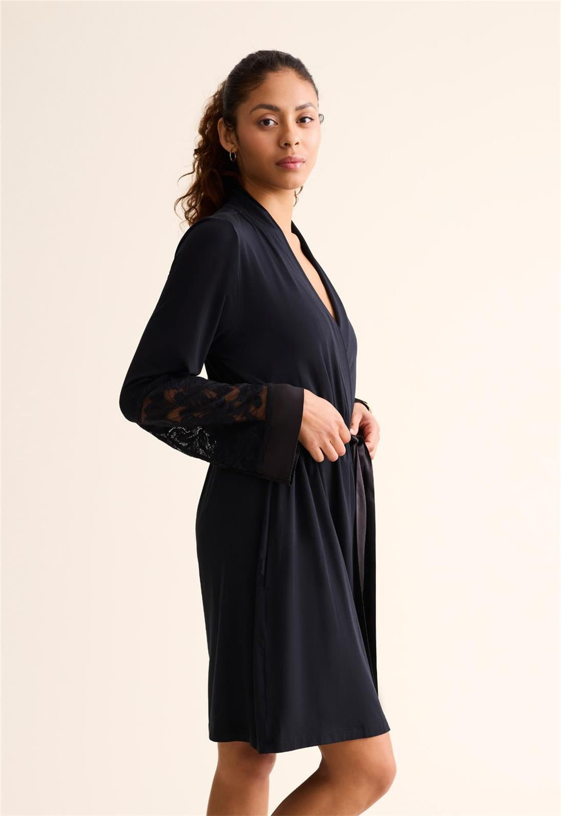 FLEURT Parisian Nights Kimono- BLACK- 6321