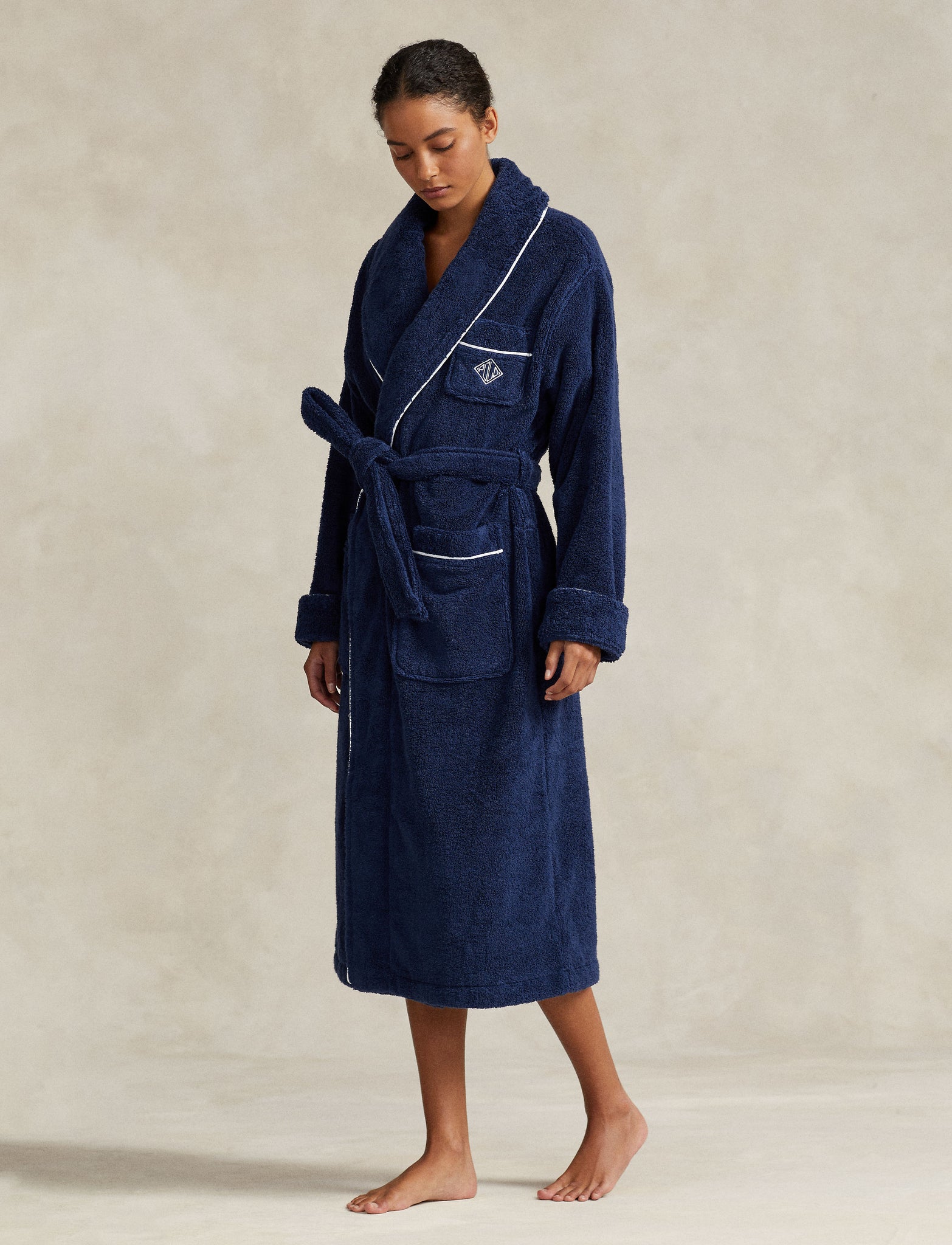 POLO RALPH LAUREN BATHROBE- 4P0005- NAVY/WHITE CLOUD