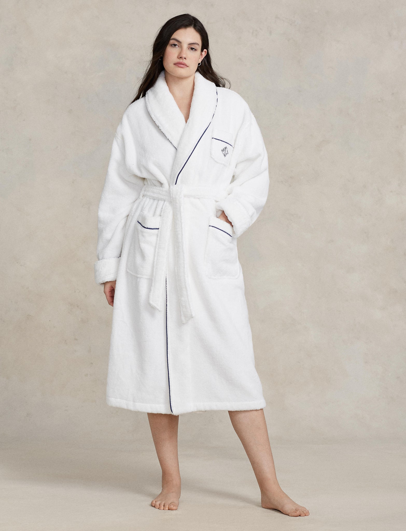 POLO RALPH LAUREN BATHROBE- 4P0005- NAVY/WHITE CLOUD