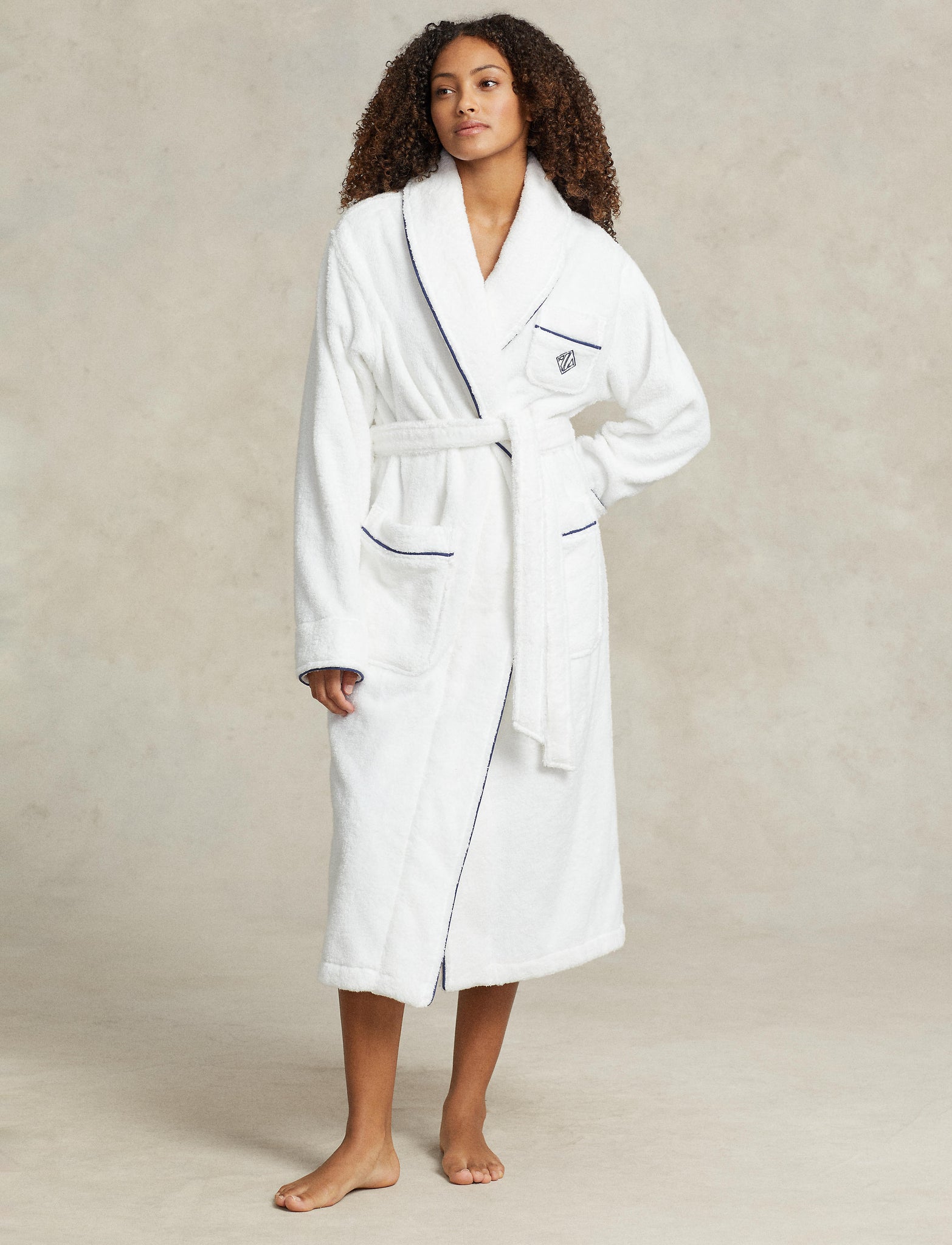 POLO RALPH LAUREN BATHROBE- 4P0005- NAVY/WHITE CLOUD