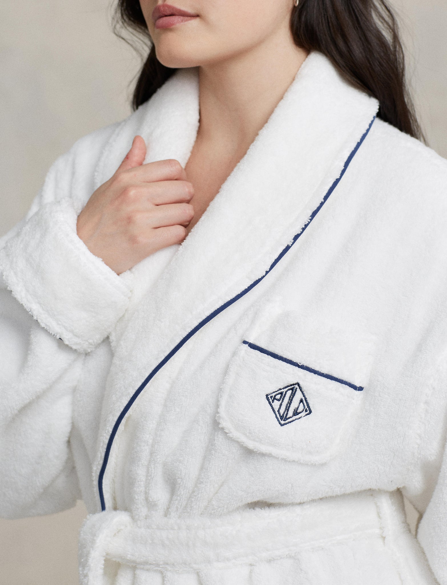 POLO RALPH LAUREN BATHROBE- 4P0005- NAVY/WHITE CLOUD
