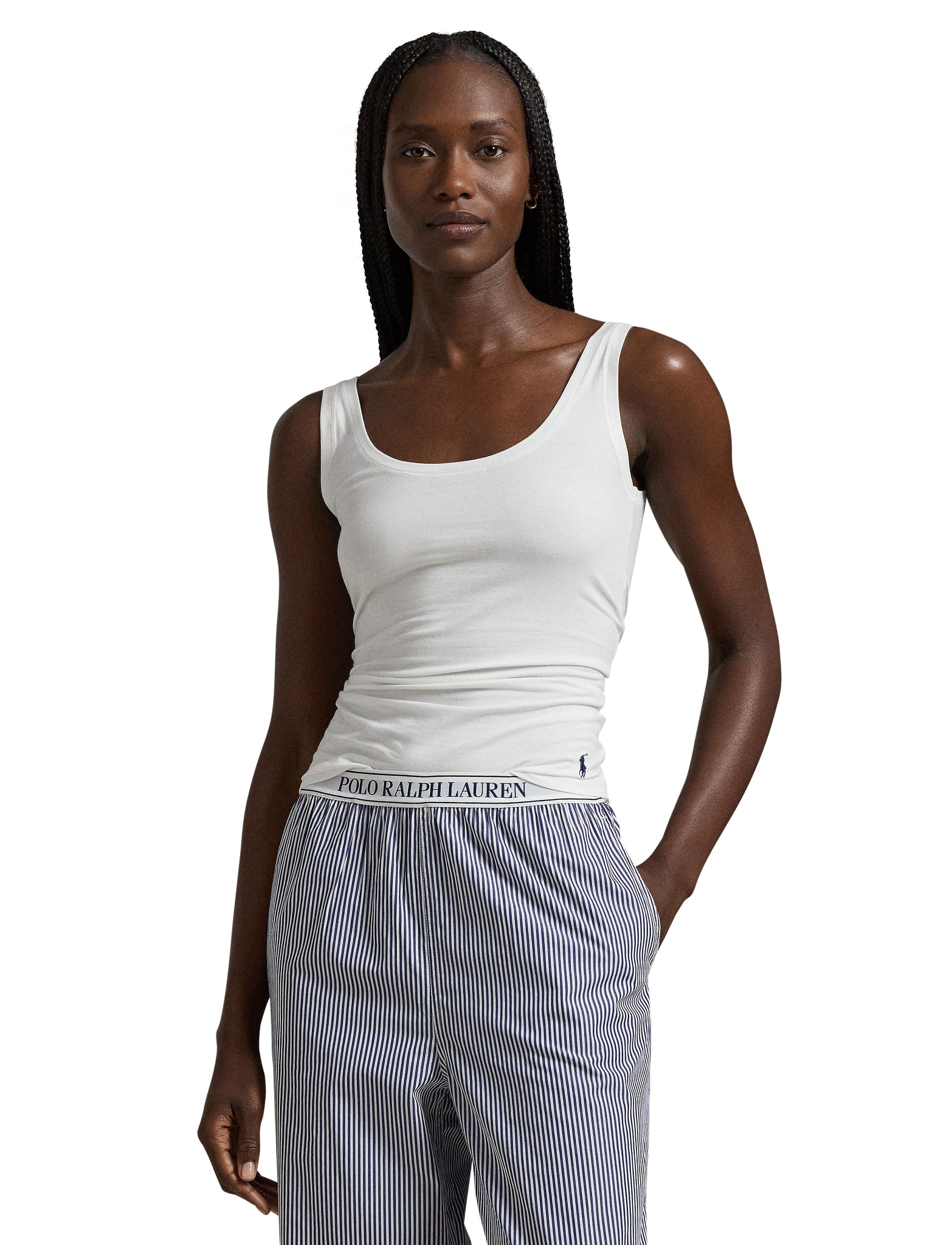 POLO RALPH LAUREN- LONG LEAN TANK TOP- onyx/grey/white cloud/navy
