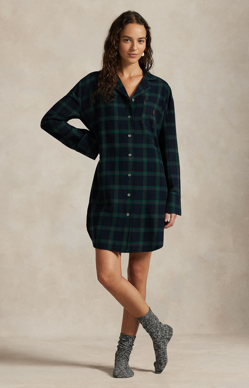 POLO RALPH LAUREN Plaid Camp Collar Sleep Dress- 4P0559