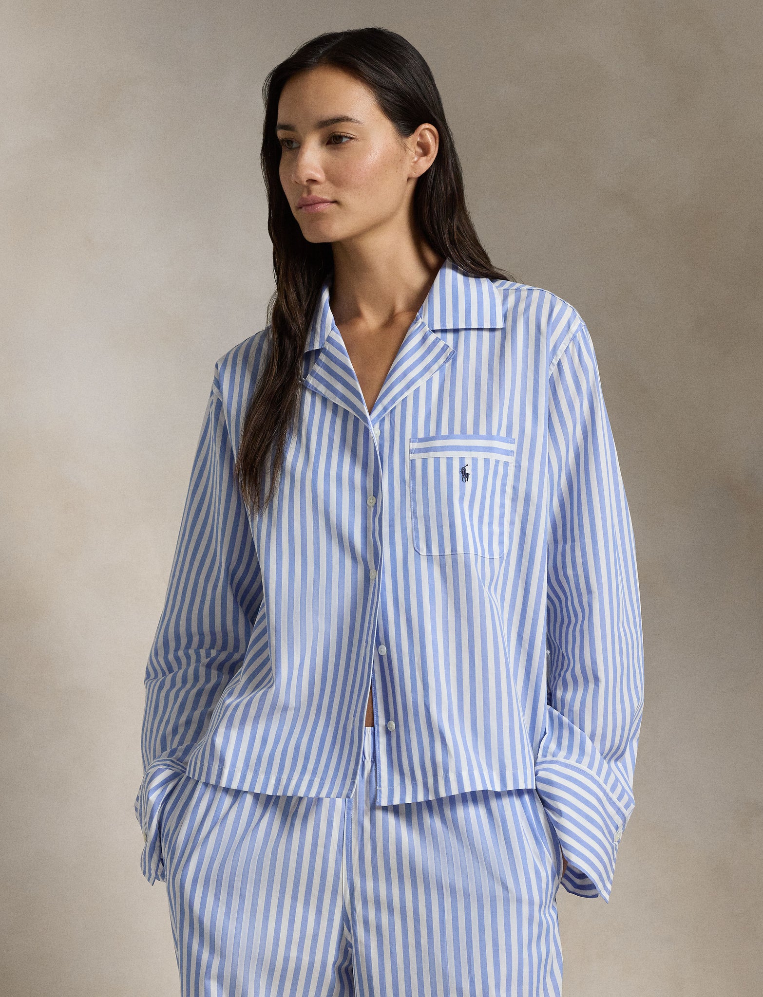 POLO RALPH LAUREN LONG SLEEVE PJ SET- WHITE CLOUD HYDRANGEA- P4P8004