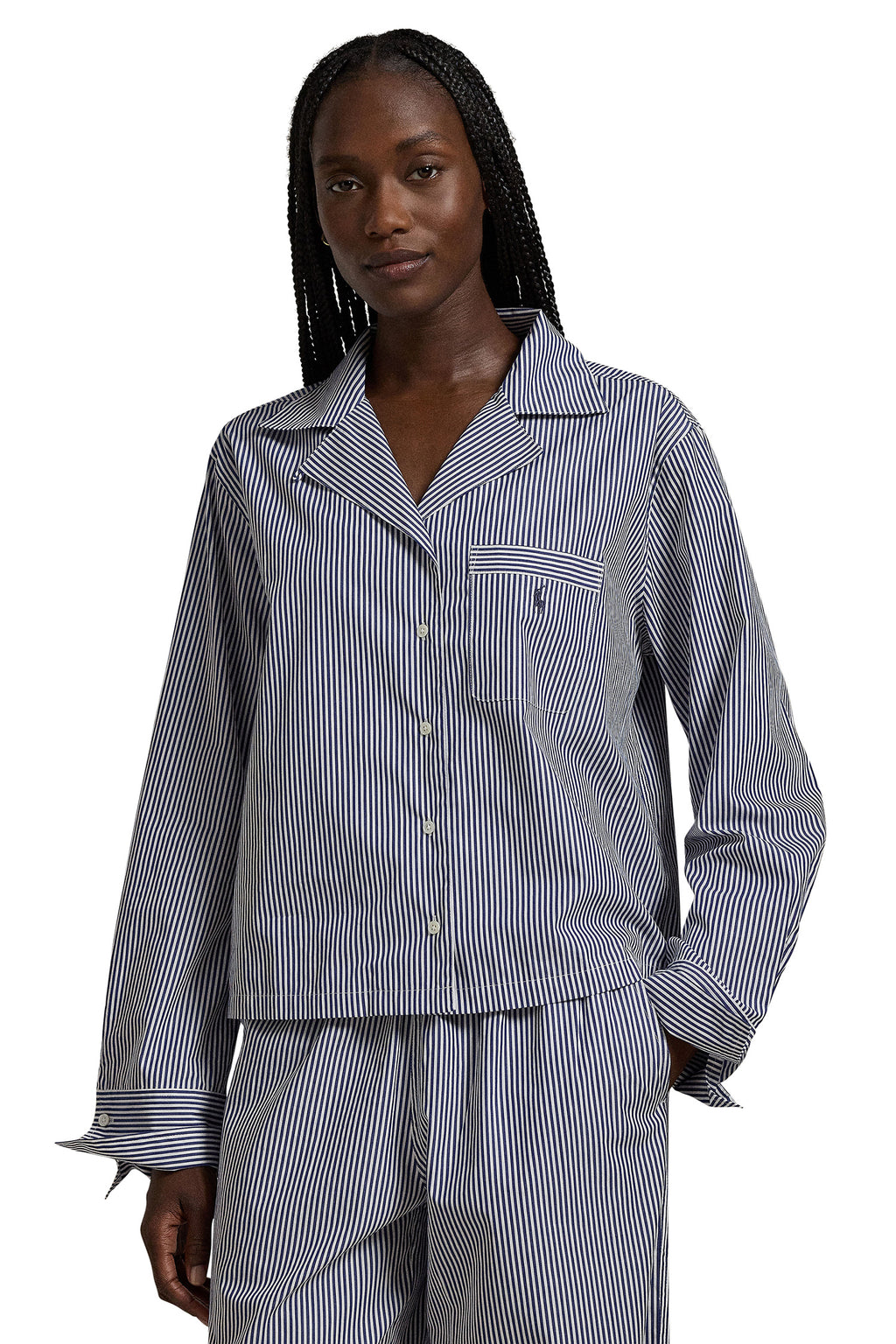 POLO RALPH LAUREN- 2 PC LONG SLEEVE PJ SET POPLIN- P8004- VINE BREEN/WHITE CLOUD