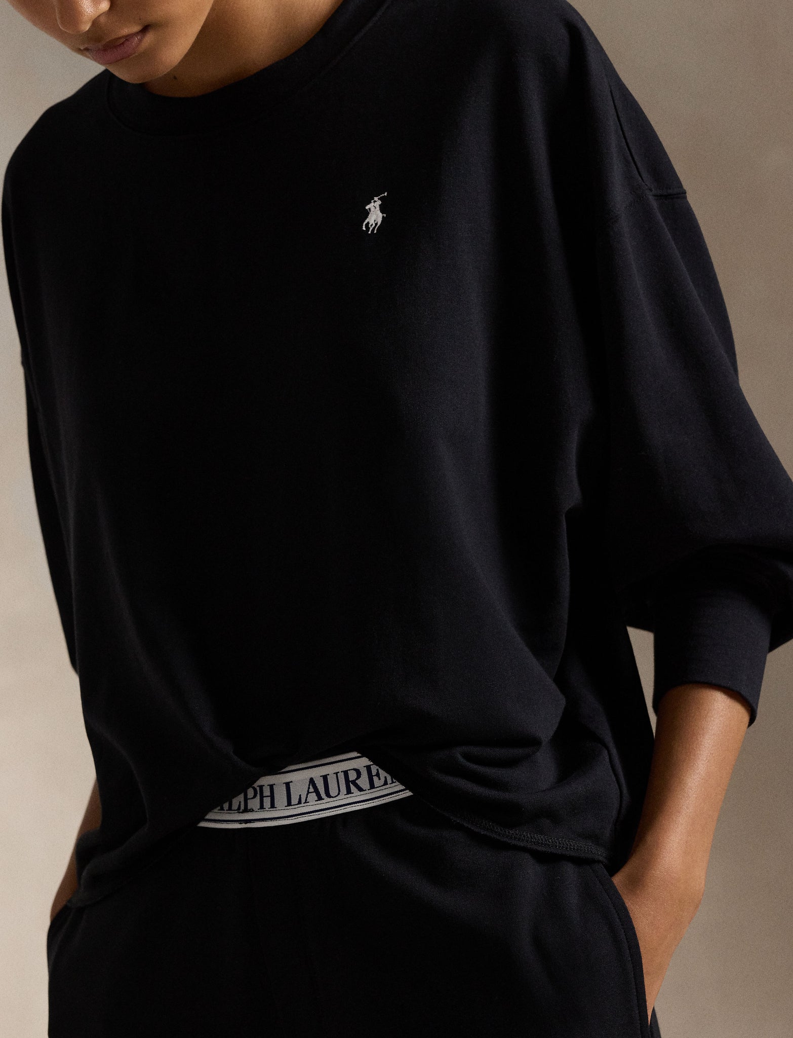 POLO RALPH LAUREN 2PC SWEATSHIRT AND WIDELEG PANT- BLK- P8030