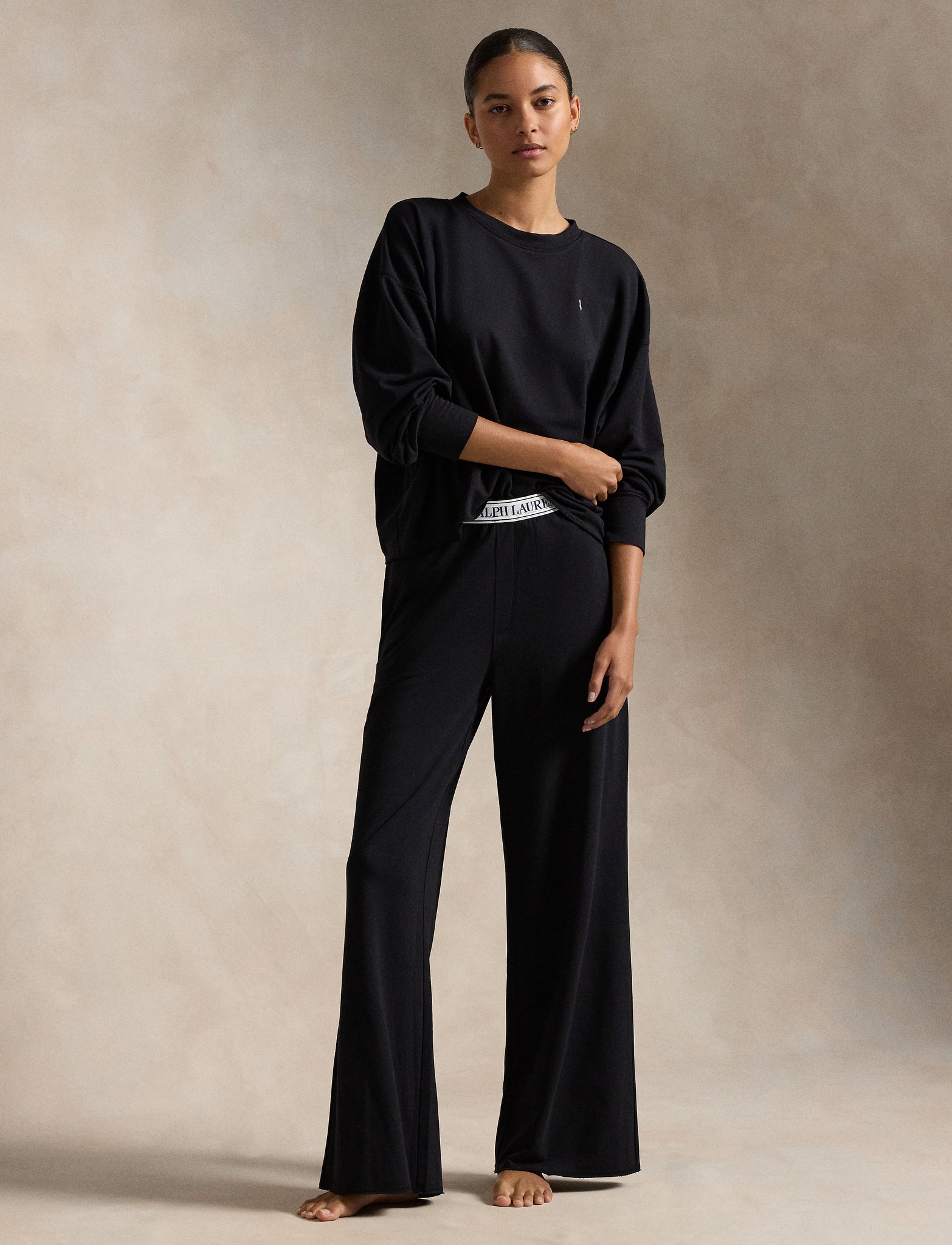 POLO RALPH LAUREN 2PC SWEATSHIRT AND WIDELEG PANT- BLK- P8030