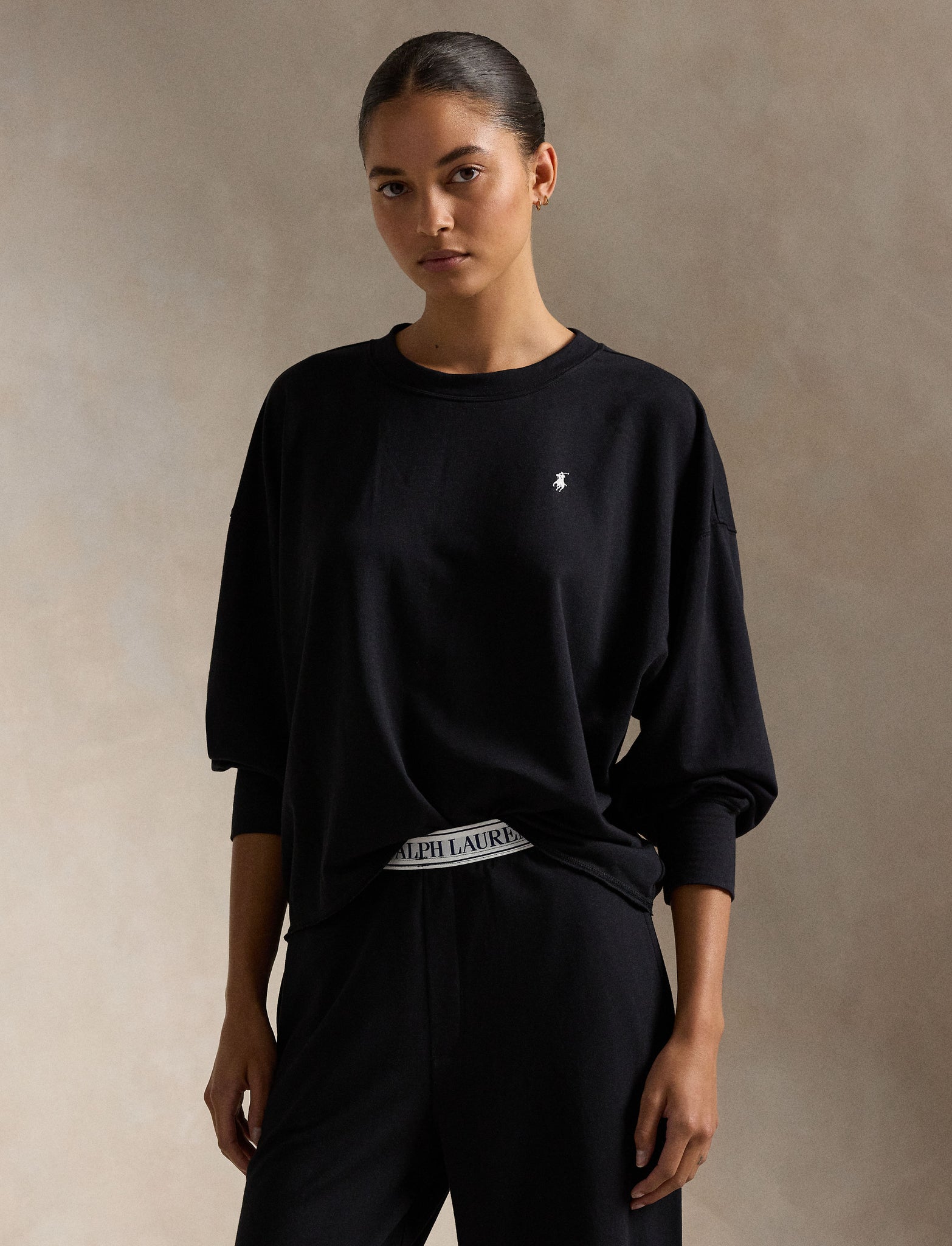 POLO RALPH LAUREN 2PC SWEATSHIRT AND WIDELEG PANT- BLK- P8030