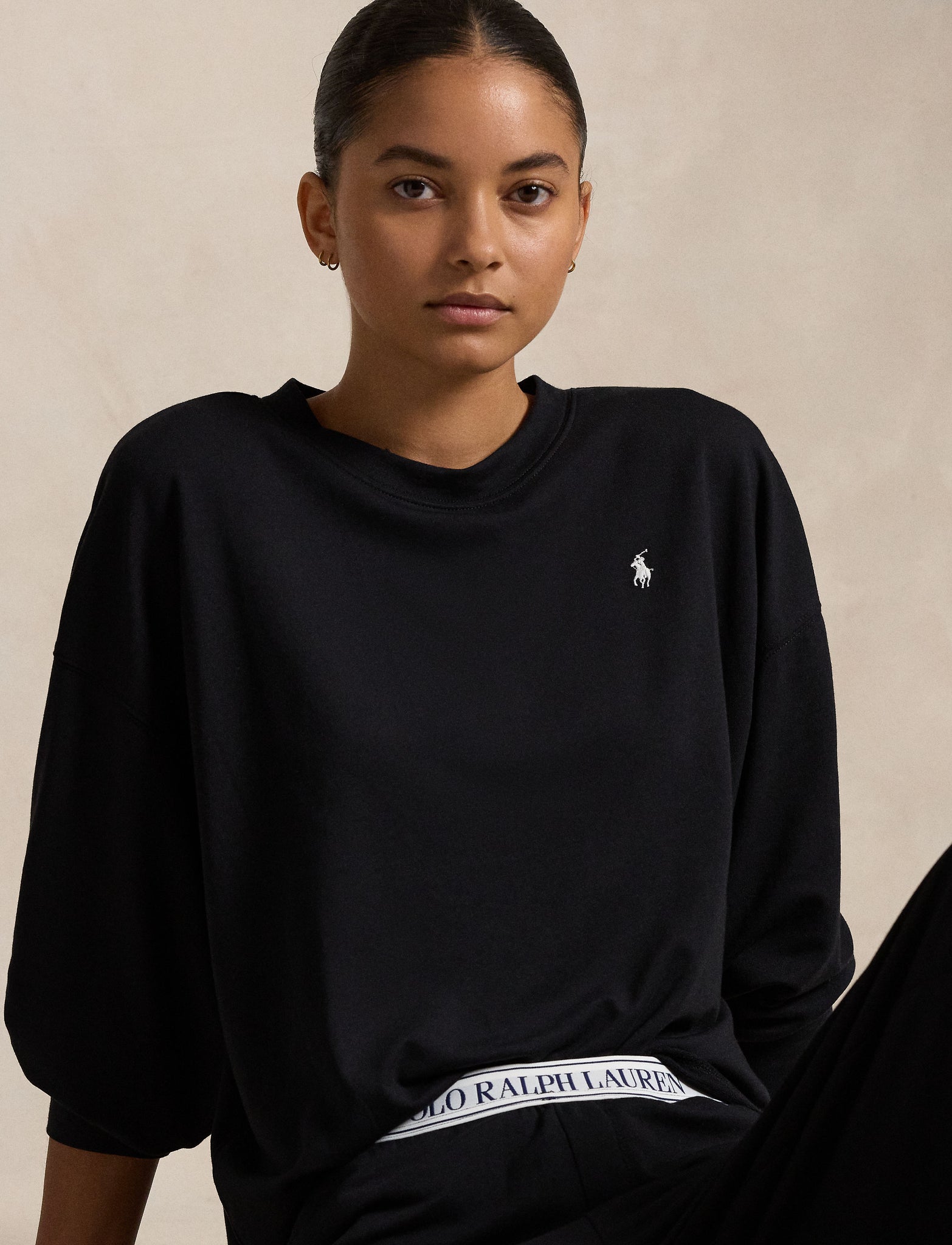 POLO RALPH LAUREN 2PC SWEATSHIRT AND WIDELEG PANT- BLK- P8030