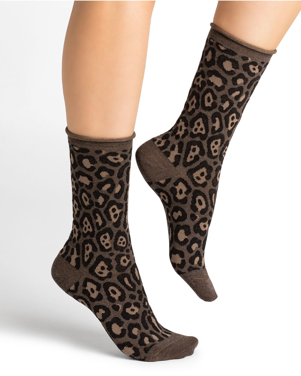 Bleuforet 6448 Fine Wool Leopard Print Socks Dark Brown