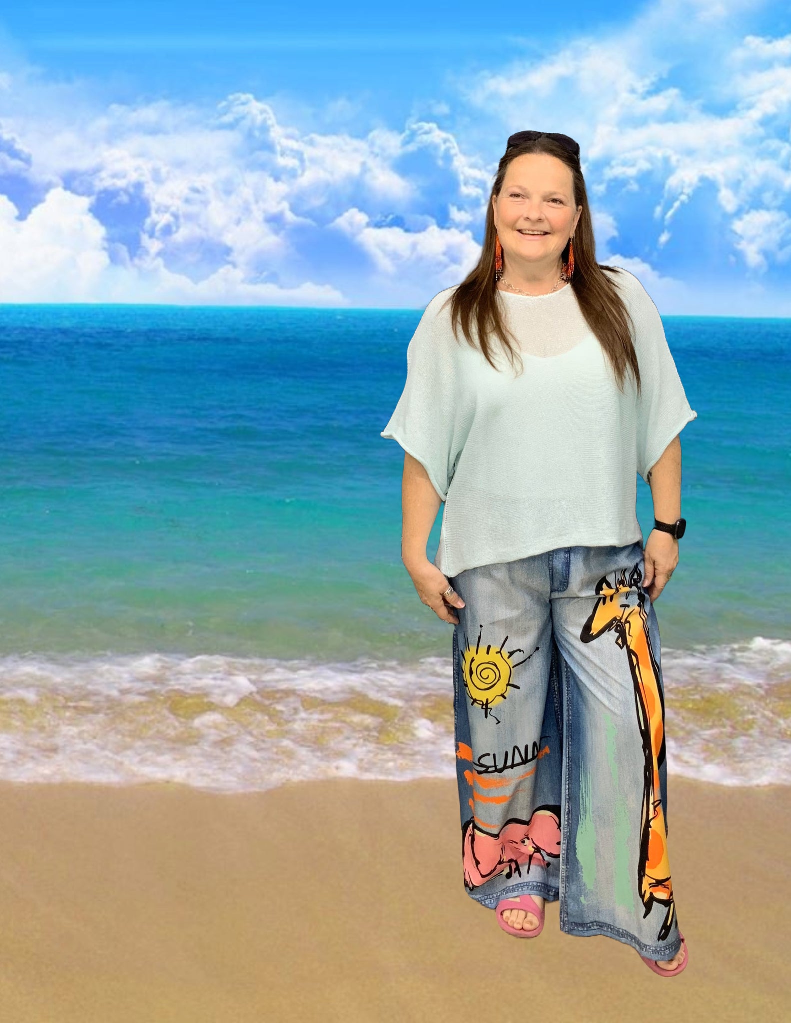 PLUM LOCO- LADIES WOVEN FUNKY JEANS PRINTED PANT- 9526