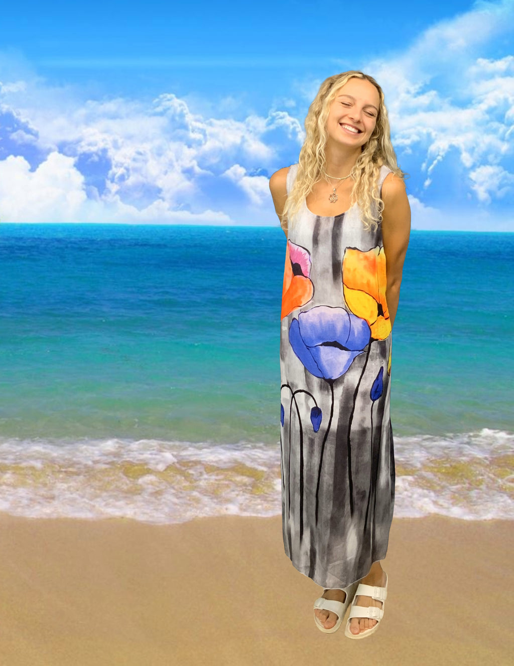 PLUM LOCO- WOVEN PATTERN LONG TANK DRESS- 8056