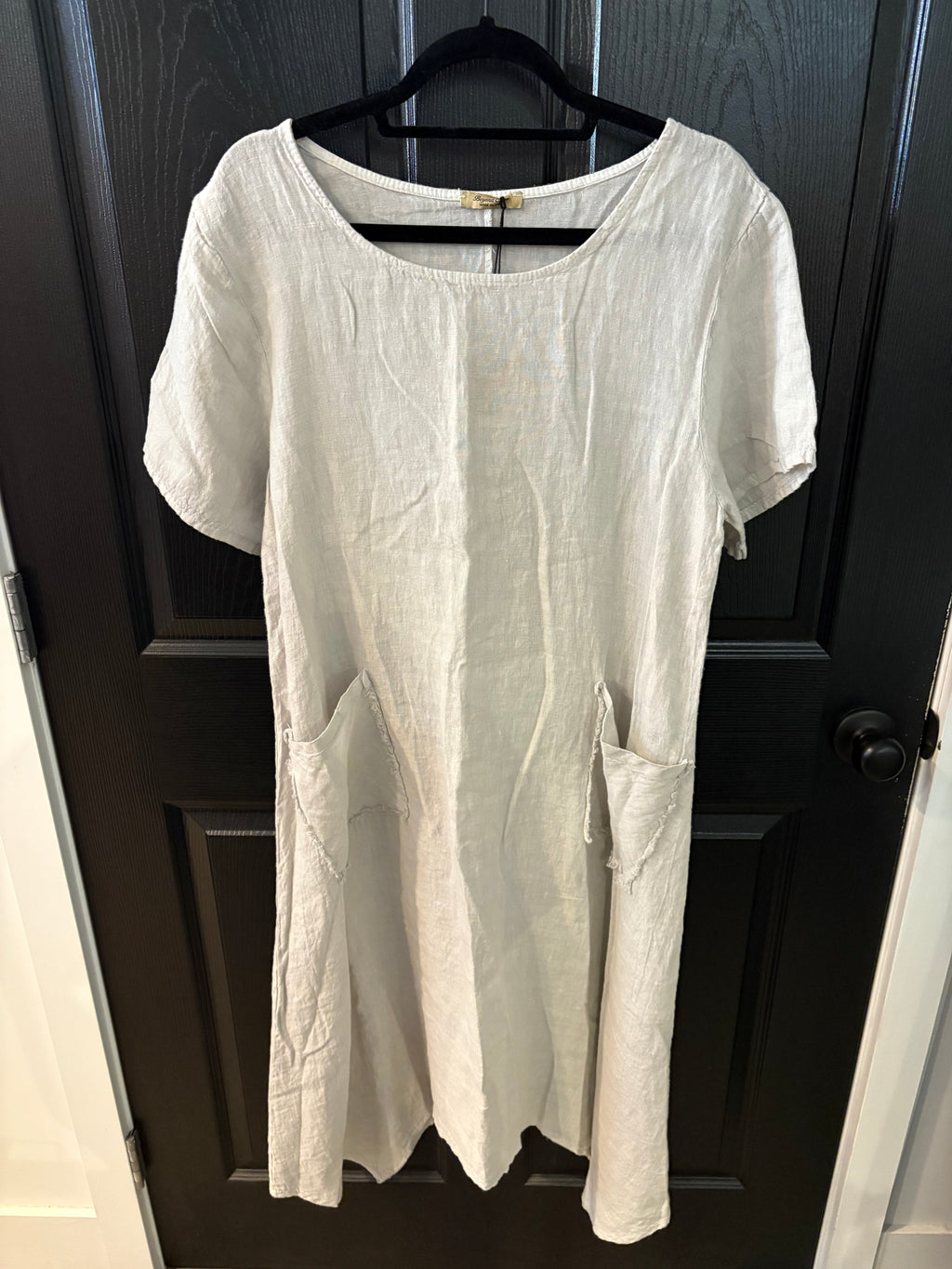 PLUM LOCO WOVEN SOLID LINEN DRESS W/POCKETS- SF 24375- SAND