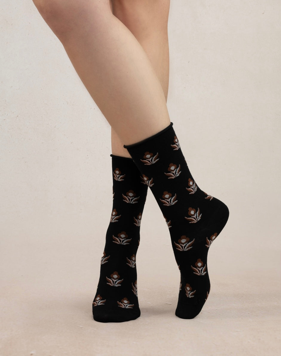 Bleuforet fine wool socks with flower patterns- 6487