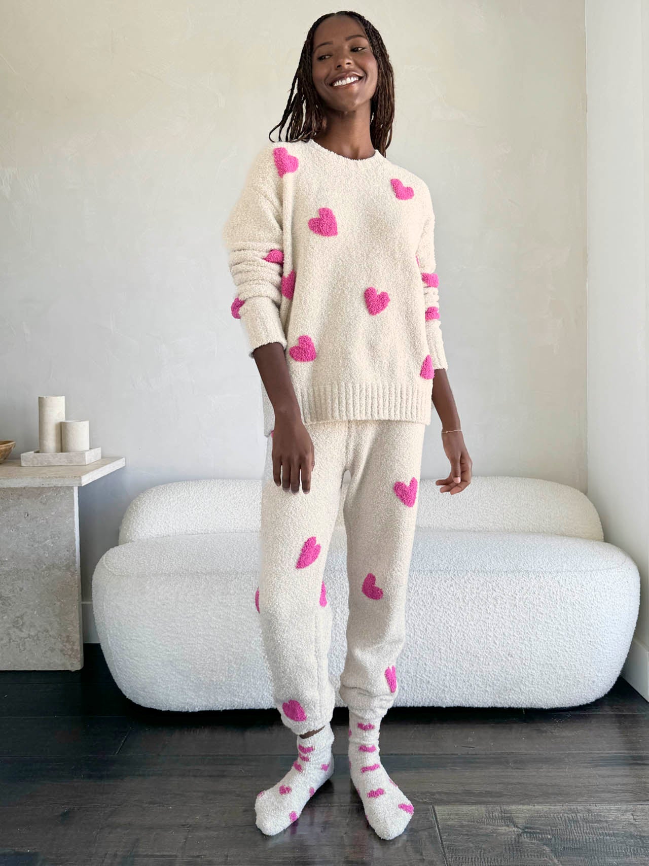 Splendid Pink Hearts Fuzzy Sweater PJ Set- RPF1230