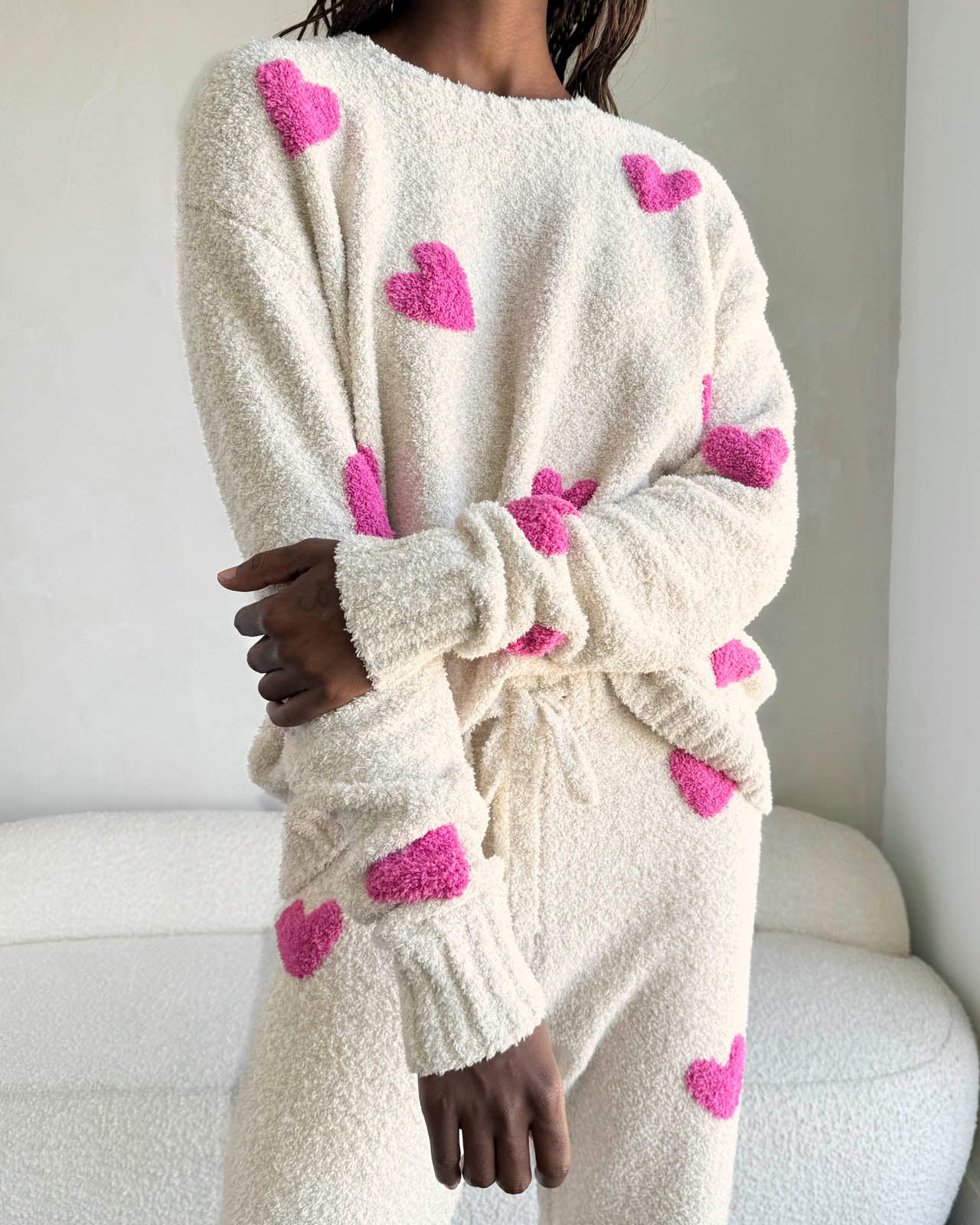 Splendid Pink Hearts Fuzzy Sweater PJ Set- RPF1230