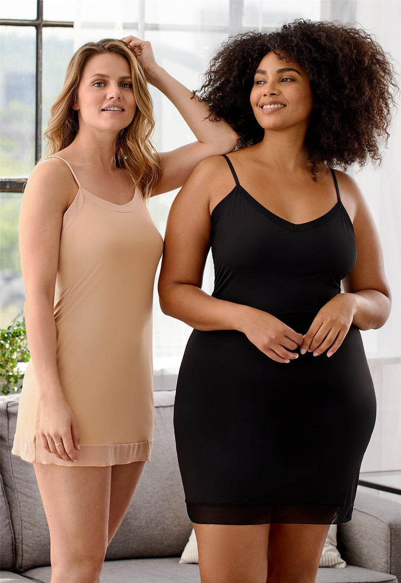 Montelle V-Neck Full Length Slip 9500- nude/black