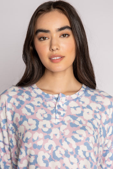 LEOPARD IS MY HAPPY LONG SLEEVE TOP- RKLHLS1-IVORY