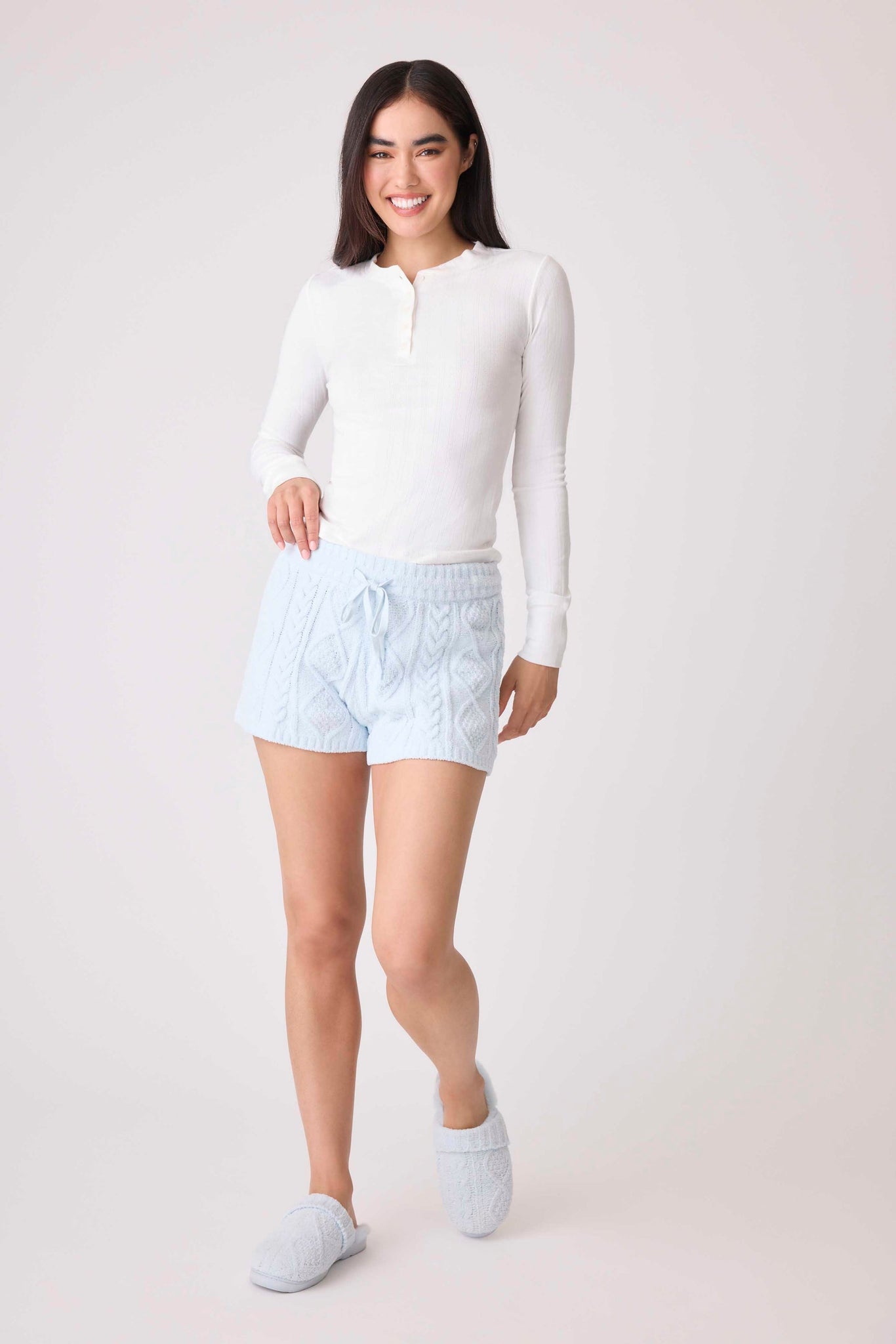 Pj Salvage Cable Crew Cozy Shorts- Blue