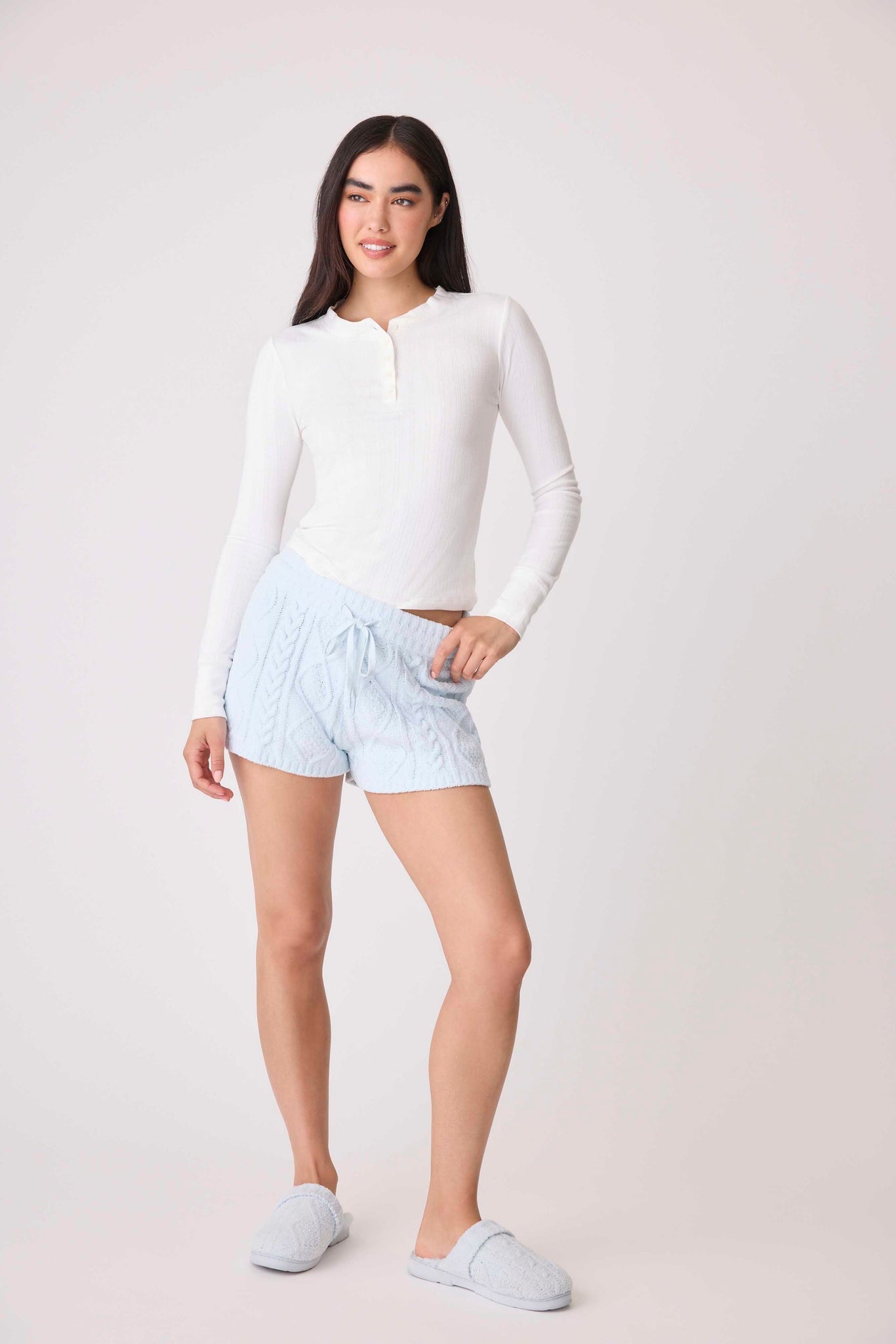 Pj Salvage Cable Crew Cozy Shorts- Blue