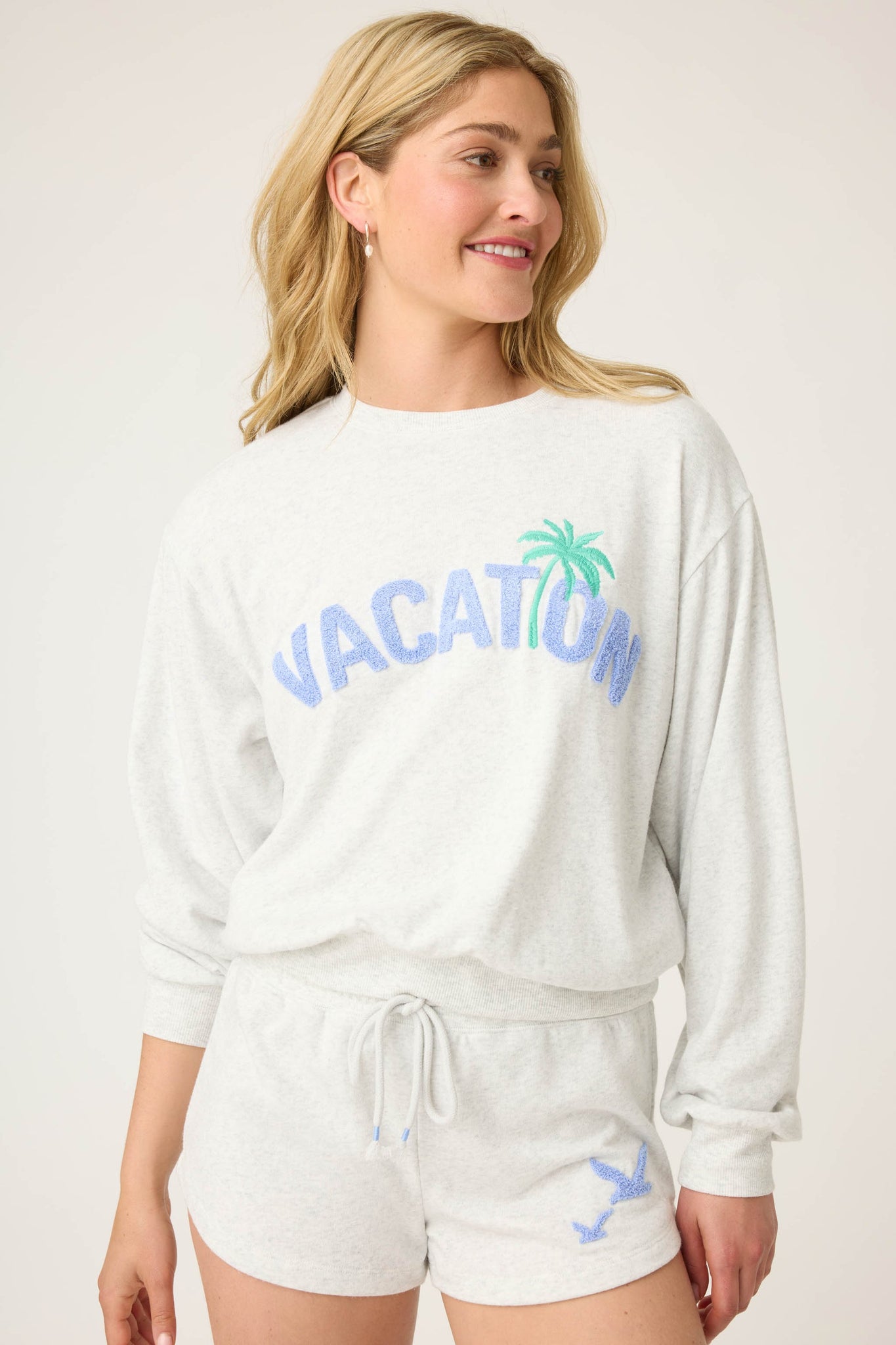 PJ SALVAGE-Vacay Vibes Casual Long Sleeve Sweatshirt with Vacation Graphic-RUVVLS2