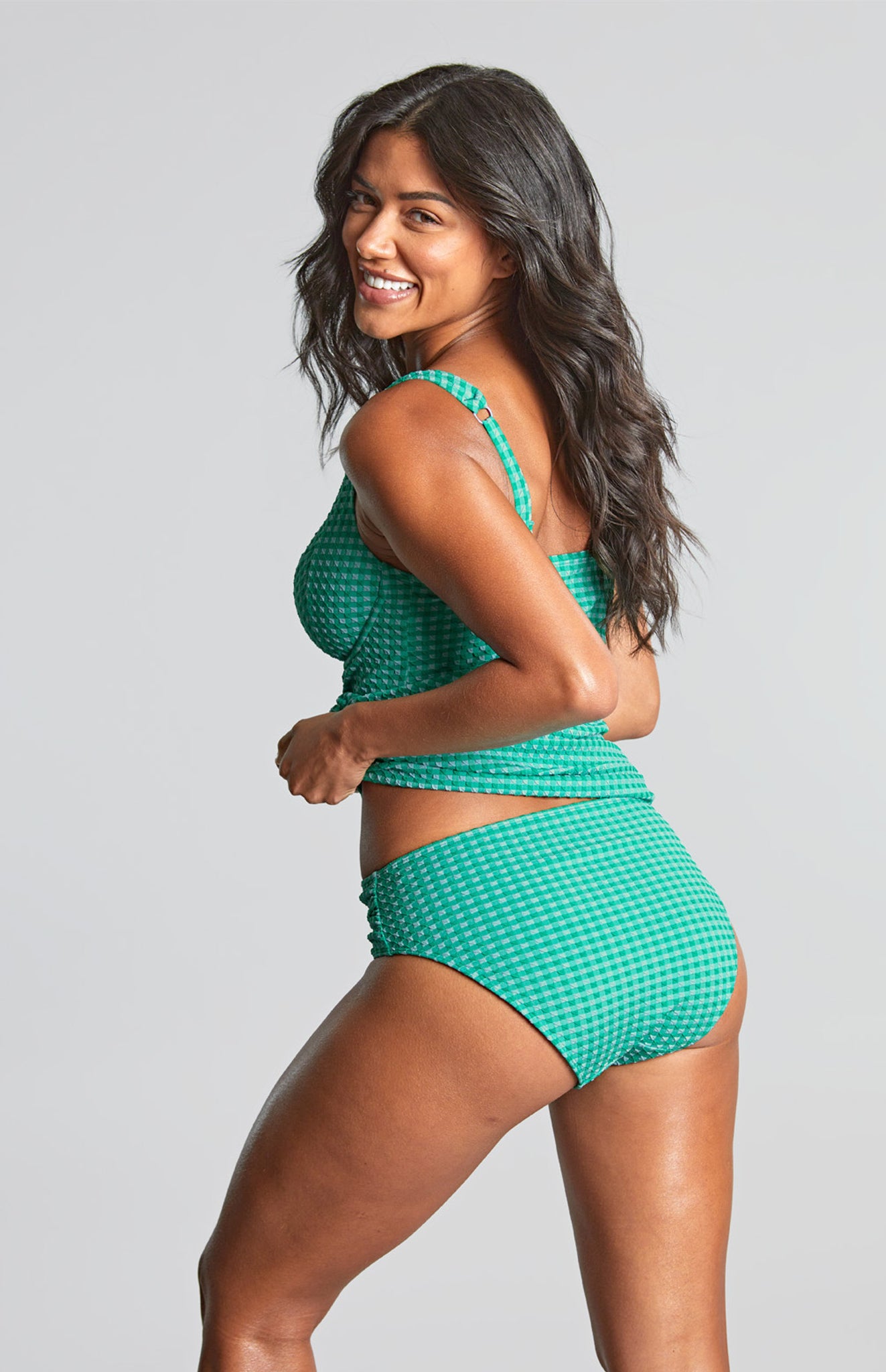 Panache Iris Balcony Tankini Top-SW1744- Green Gingham/Black Gingham
