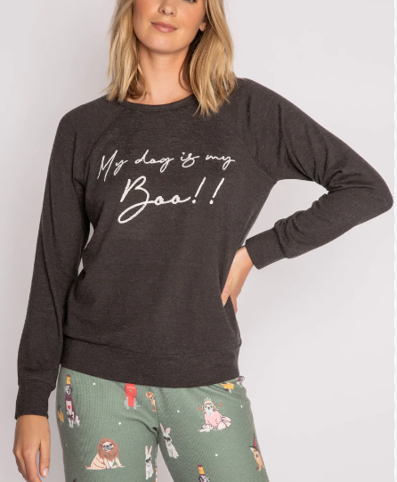 MY DOG IS MY BOO LOUNGE TOP- RKDBLS1/RKDBLS2- OLIVE/SLATE