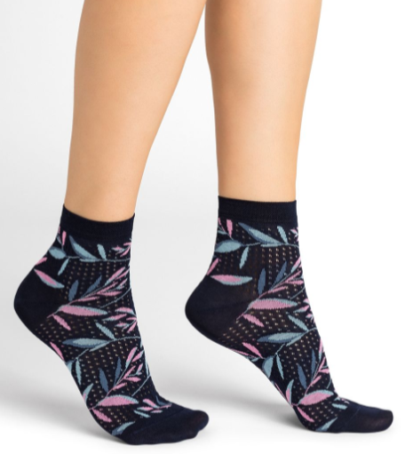 Bleuforet-Short Openwork Leaf Lisle Socks- 6402
