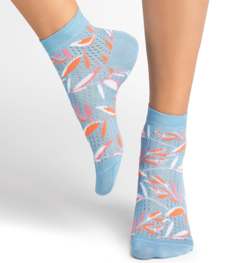 Bleuforet-Short Openwork Leaf Lisle Socks- 6402