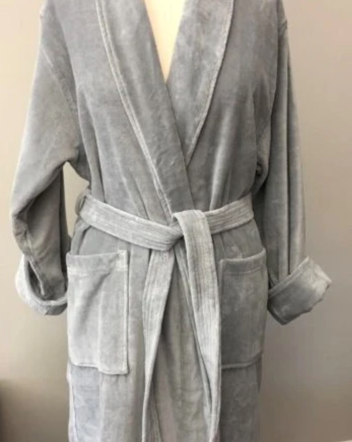 M116-GREY BATHROBE - CLASSIC TERRY VELOUR SHAWL COLLAR GREY