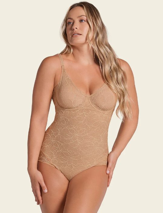 Leonisa-Shaping Lace Bodysuit with Underwire Fabric Cups-018512N