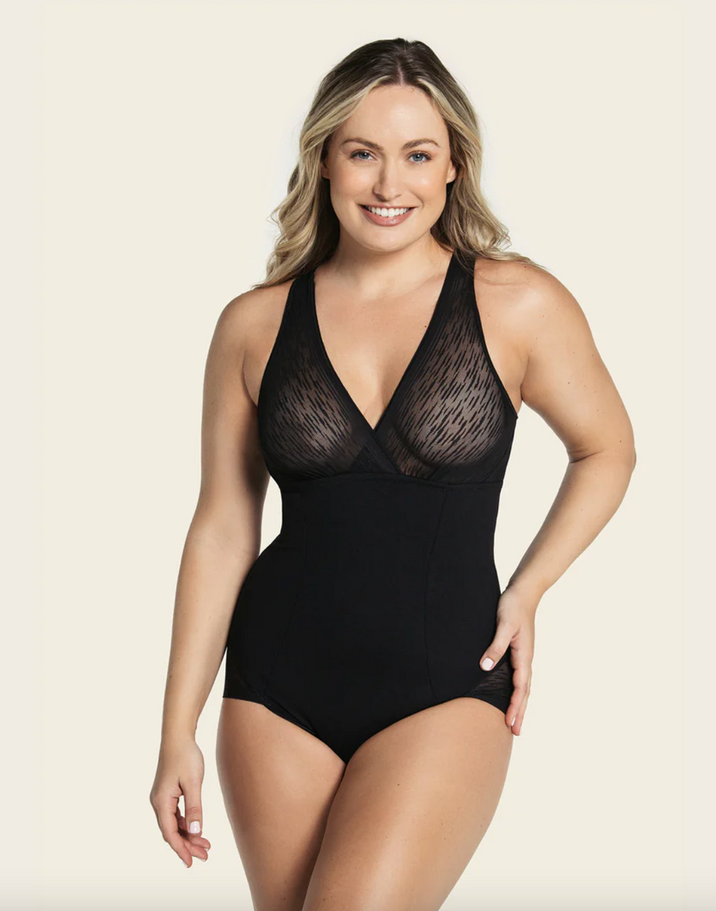 Leonisa-Sheer Stripe Detail Sculpting Bodysuit-018517