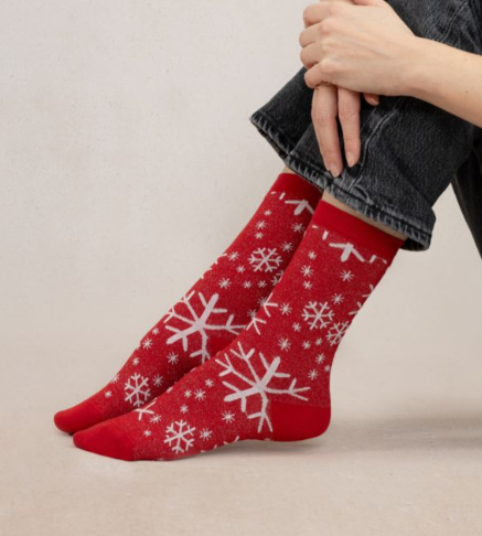 Bleuforet-Cotton snowflake socks Red-6501