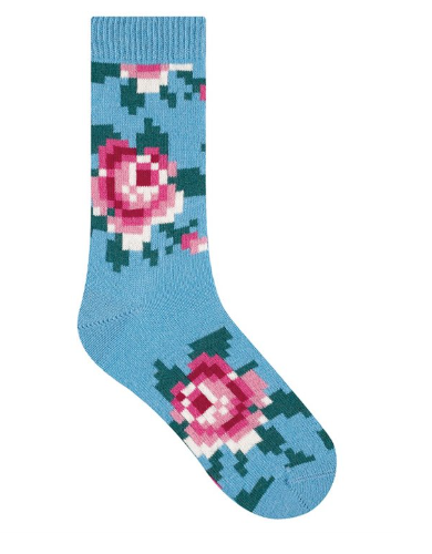 Bleuforet-Pixel Flower Pattern Socks-6490