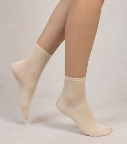 Bleuforet-Plain Short Lisle Socks With Crinkle Trim-6401