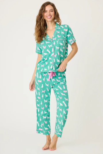 Whimsy PJ Set- R7WHST2- Sea Moss (Cats)/ Ivory (lipstick)