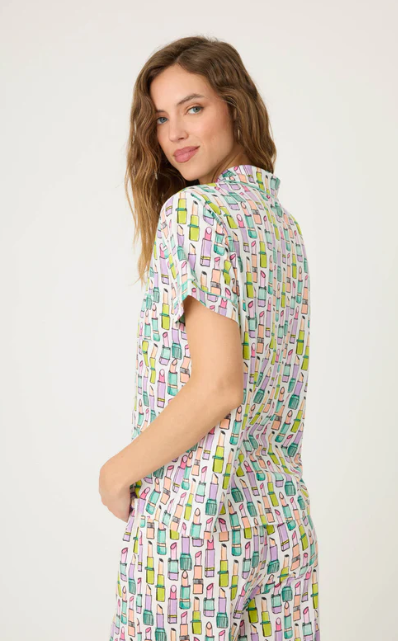 Whimsy PJ Set- R7WHST2- Sea Moss (Cats)/ Ivory (lipstick)