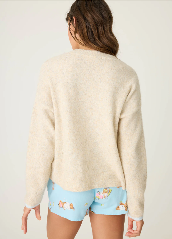 PJ Salvage - Teddy Bear Graphic Snuggle Sweater - RUFLLS Light Oatmeal