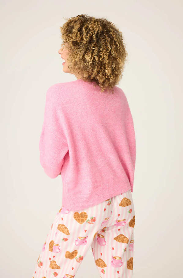 PJ Salvage - Cafe Et Croissants Snuggle Sweater - RUFLLS Bright Pink