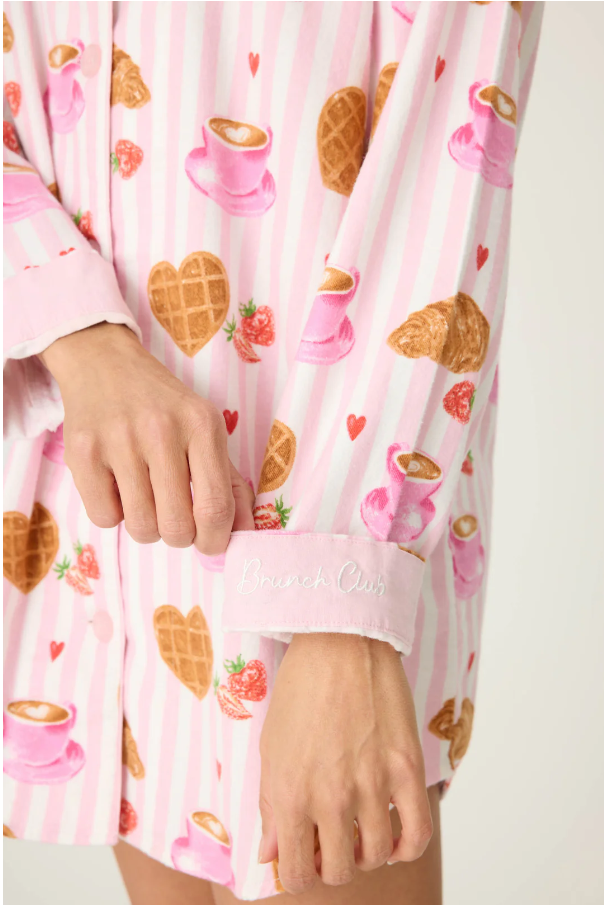 PJ Salvage - Brunch Club Breakfast Print Night Shirt - RUFLNS Pink