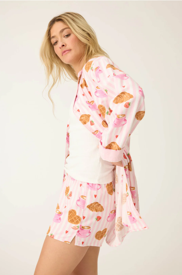 PJ Salvage - Brunch Club Breakfast Print Night Shirt - RUFLNS Pink