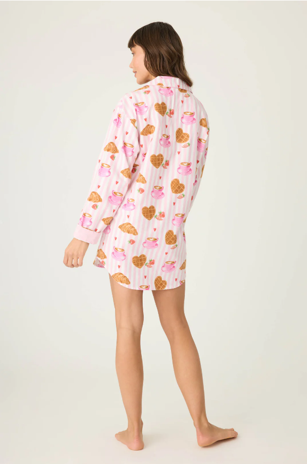 PJ Salvage - Brunch Club Breakfast Print Night Shirt - RUFLNS Pink
