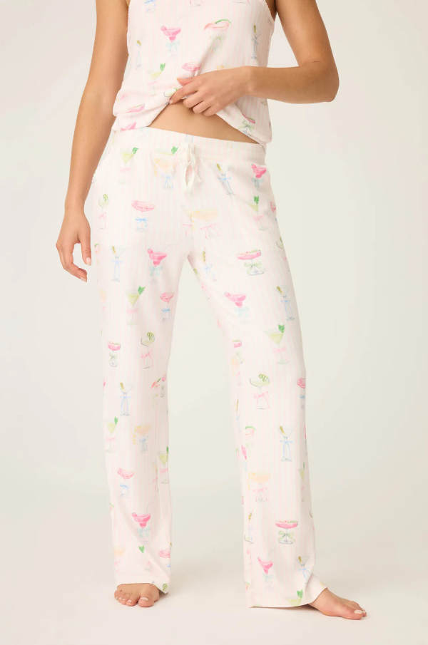 PJ Salvage - Pretty Punch Cocktail Print Open Leg Pants - RUPRP Baby Pink