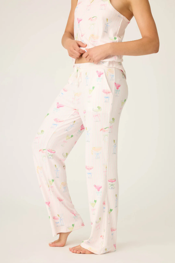 PJ Salvage - Pretty Punch Cocktail Print Open Leg Pants - RUPRP Baby Pink