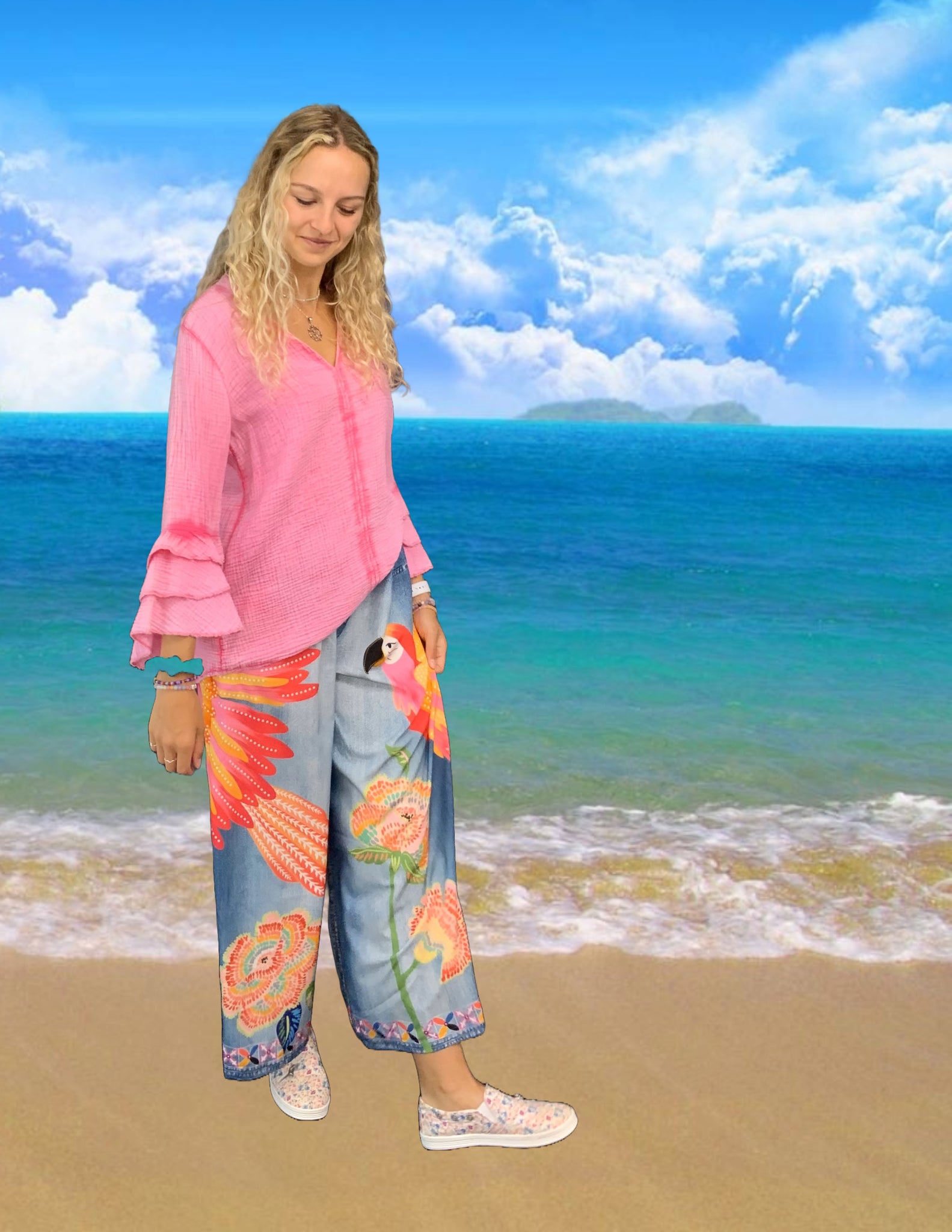 PLUM LOCO- LADIES WOVEN FUNKY JEANS PRINTED PANT- 9526