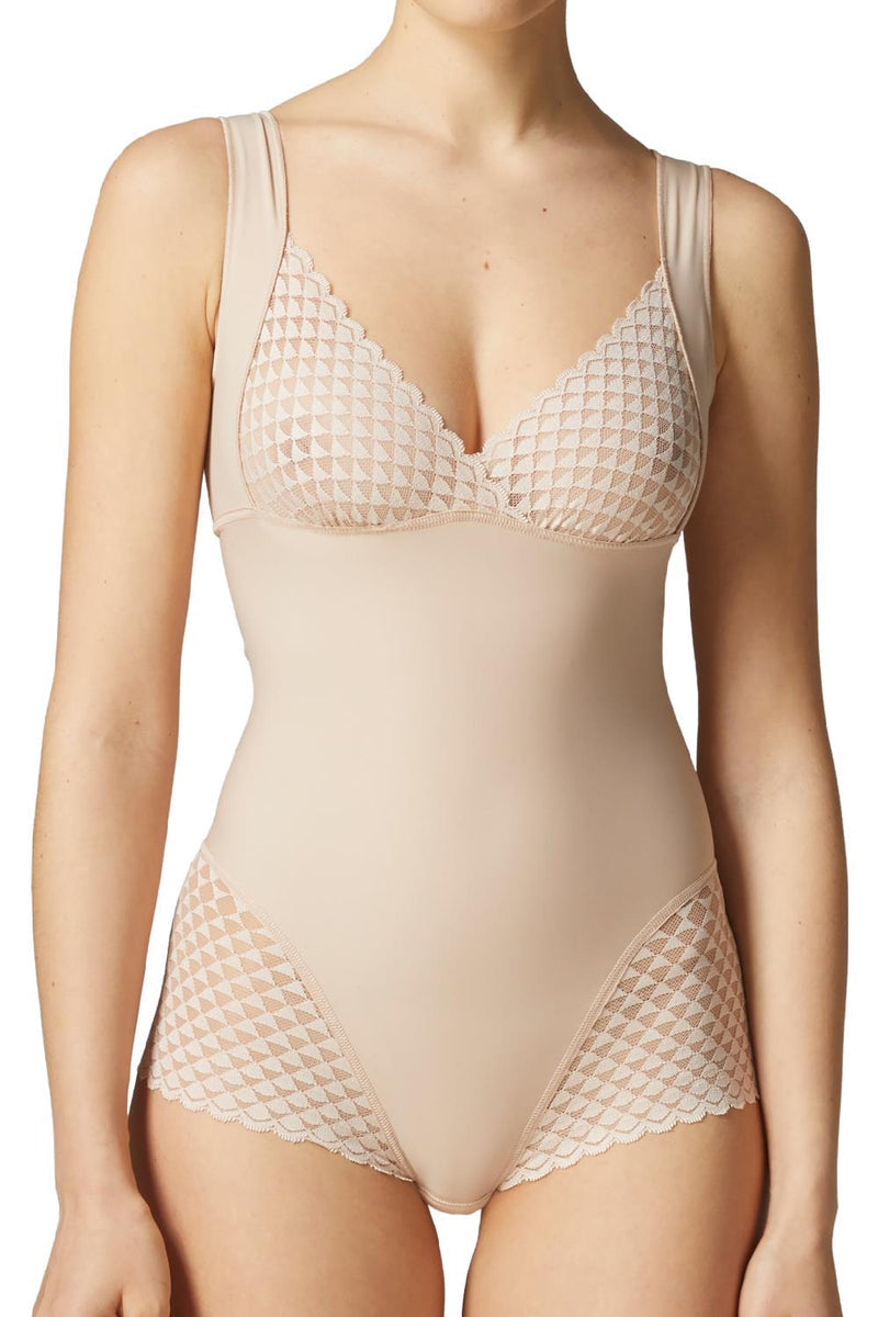 19Y500 Simone Perele Body Control Shaper Bodysuit- Black/ Peau Rose
