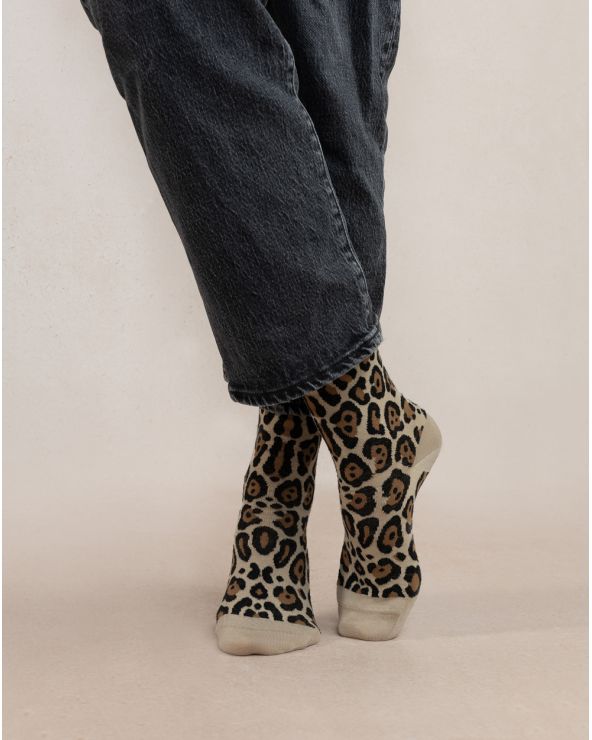 Bleuforet 6448 Fine Wool Leopard Print Socks Dark Brown