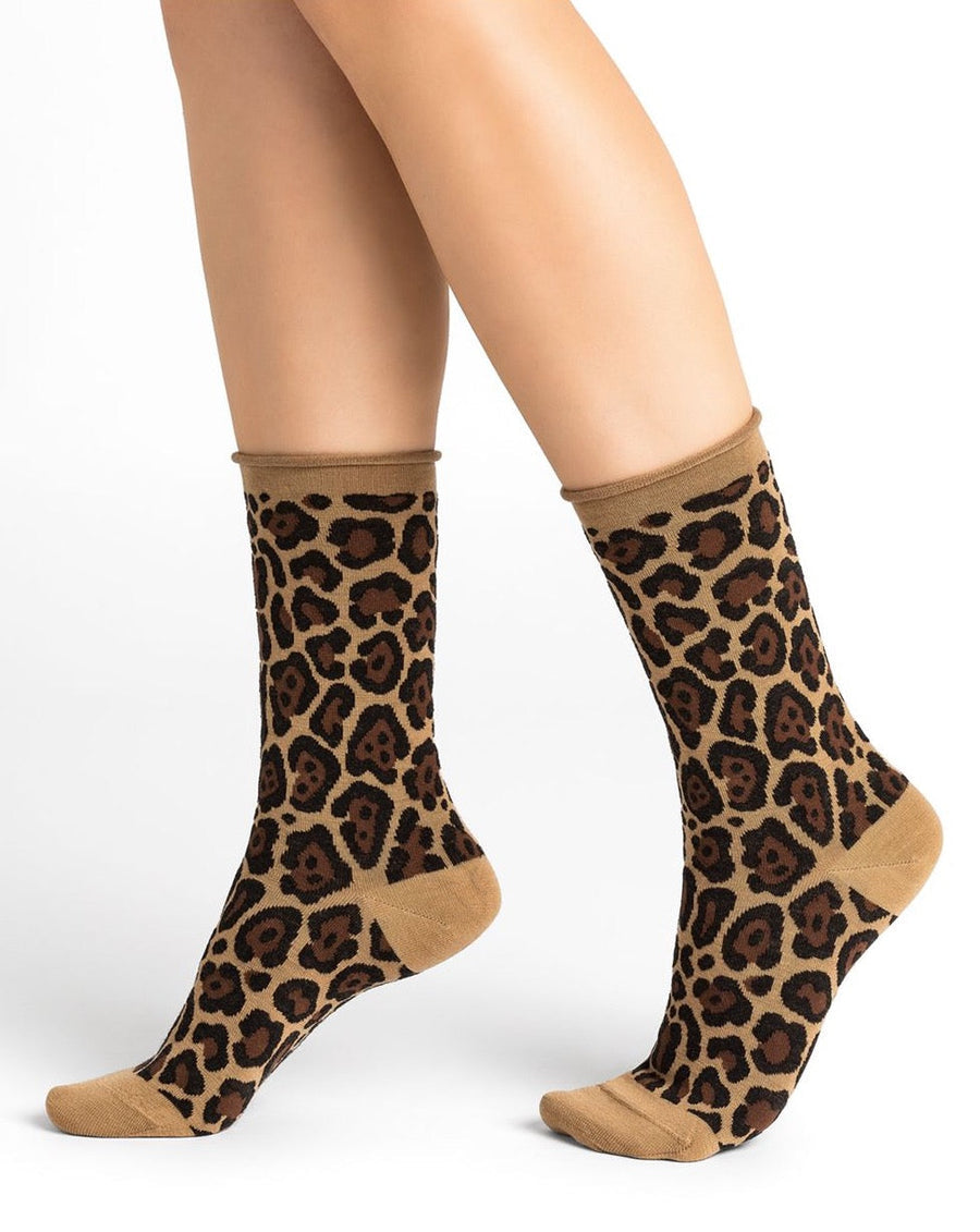 Bleuforet 6448 Fine Wool Leopard Print Socks Dark Brown